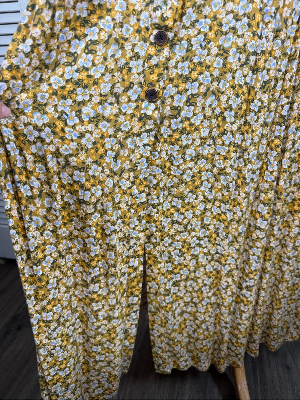 Free People Debbie-Jean Shirtdress Floral Maxi Dress Mustard Yellow Pockets M - Picture 8 of 16